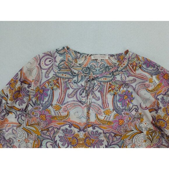 Rose & Thyme Women's Top Size M 3/4 Sleeve Silky Textured Boho Peasant - Picture 3 of 13